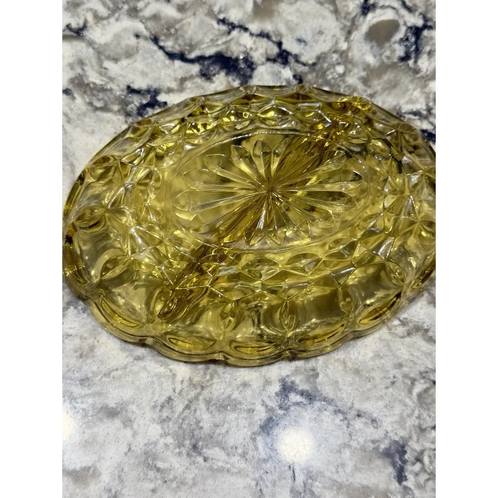 Vintage Clear Oval Amber Glass Divided Dish Candy 7x5